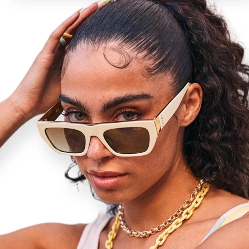 QUAY Dollar Sign Sunglasses Polarized White Tortoise Frame Brown Lens Unisex NWT